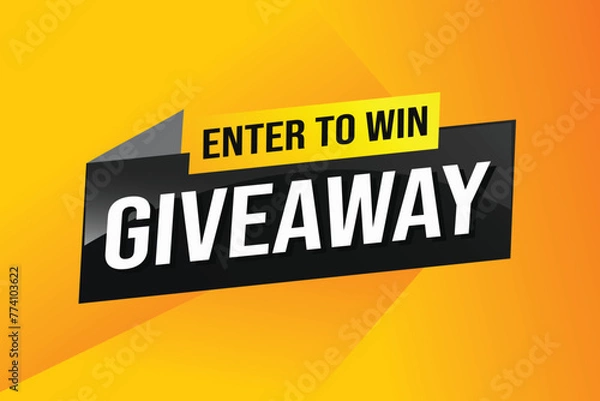 Fototapeta giveaway enter and win word vector illustration 3d style for social media landing page, template, ui, web, mobile app, poster, banner, flyer, background, gift card, coupon, label, wallpaper


