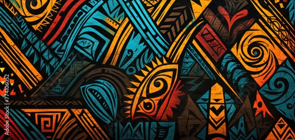 Obraz Photo background pattern in African tribal style in colorful colors