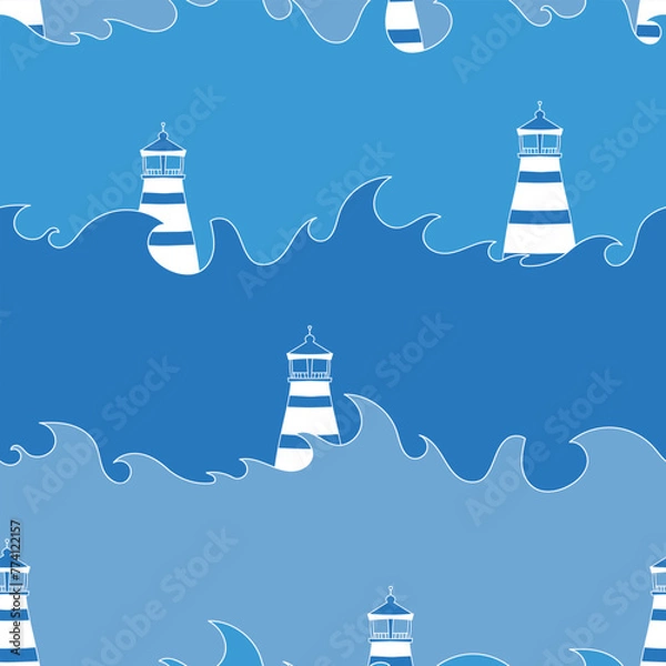Fototapeta Vector blue seamless pattern background: Stormy Weather.