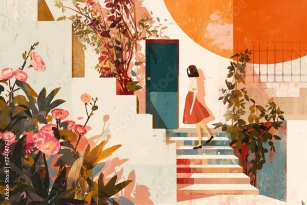 Obraz Retro Chic: Trendy Paper Collage Composition for Modern Wallpaper Art, generative ai