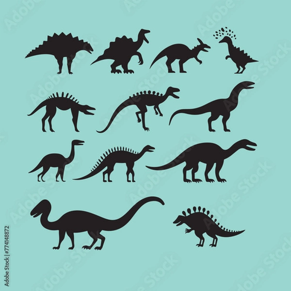 Fototapeta Dinosaur silhouette vector set 