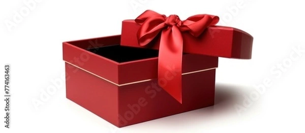 Fototapeta Red gift box with ribbon isolated on white background.AI generated image