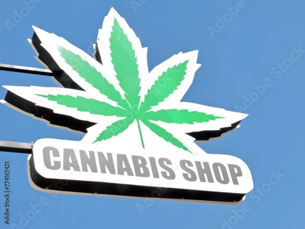 Fototapeta Shop sign of a legal Cannabis shop