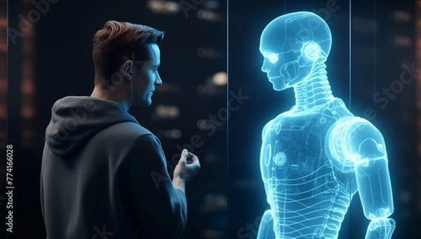 Fototapeta Conversing with Cybernetic Minds: Exploring Futuristic AI Interfaces and Machine Learning Paradigms. AI generated