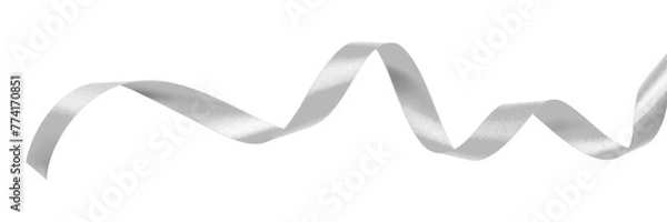 Fototapeta Silver ribbon satin curly scroll png bow isolated on transparent background  for Christmas, brithday and wedding card confetti design decoration