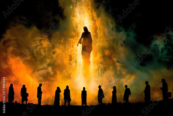 Obraz Ascension Day. Jesus ascends to heaven from the Mount of Olives, enveloped in divine light.