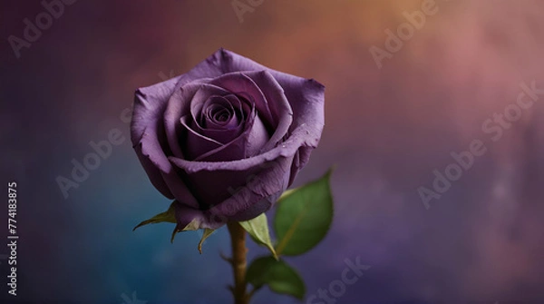 Fototapeta dry purple rose on the artist's palette. rose on a colorful background.generative.ai