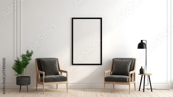 Fototapeta minimal interior with mockup poster frame, 3d render. 