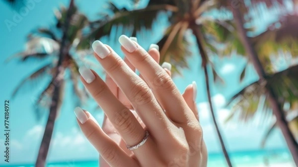 Obraz close-up of a hands with beach manicured nails

