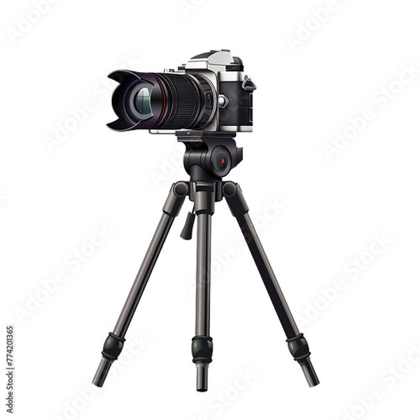 Fototapeta A tripod with a camera attached to it. The camera has a large lens.