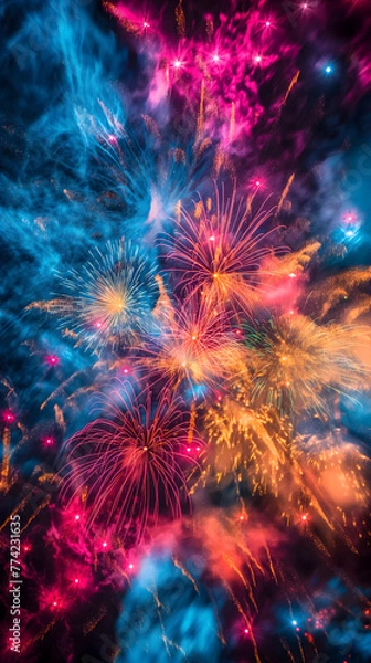 Fototapeta Dazzling Fireworks Display Illuminating the Night Sky with Vivid Colors