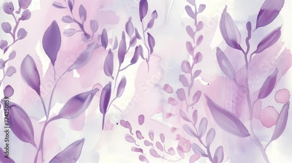 Fototapeta Abstract purple foliage watercolor illustration on textured paper, ideal for artistic backgrounds, creative designs, or wellness themes.