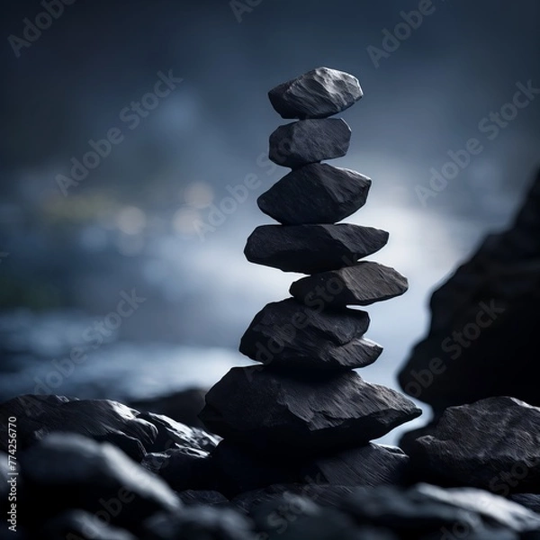 Fototapeta Rocks balancing. Background for design, print, card (greeting card), banner, poster, flyer, advertising, wallpaper.