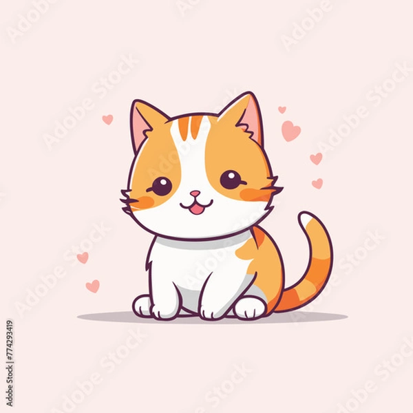 Fototapeta A cute orange and white cat with a big smile on its face