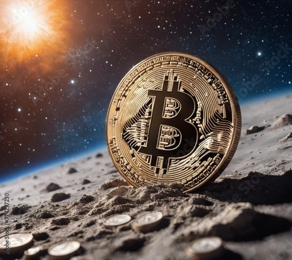 Obraz Bitcoin in Outer Space: Digital Currency Soars on Alien Planet