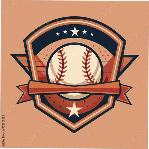 Fototapeta Minimalist Vintage Style baseball Emblem, Vector graphics element Logo design silhouette illustration
