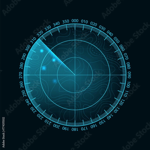 Obraz Futuristic HUD vector radar. A military search engine. Digital blue search radar.