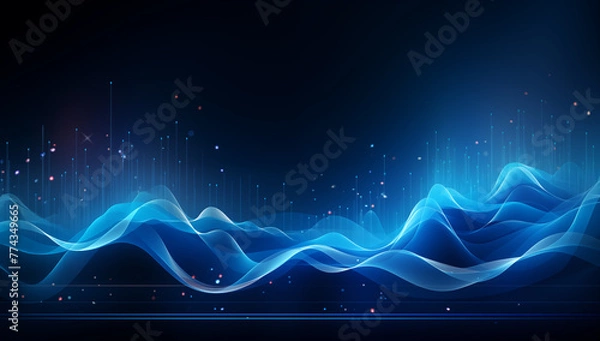 Obraz Futuristic Waves showing evolved IT Technology Background, Abstract Data technology blue background