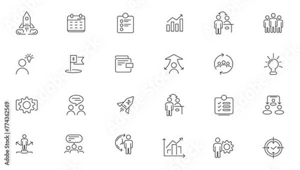 Fototapeta Business teamwork and management line icons collection. Line icons collection vector. Outline icon pack