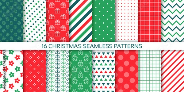 Fototapeta Christmas seamless pattern. Vector illustration. Merry Xmas textures.