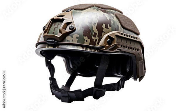 Fototapeta A helmet featuring a striking camouflage pattern, blending seamlessly with its surroundings