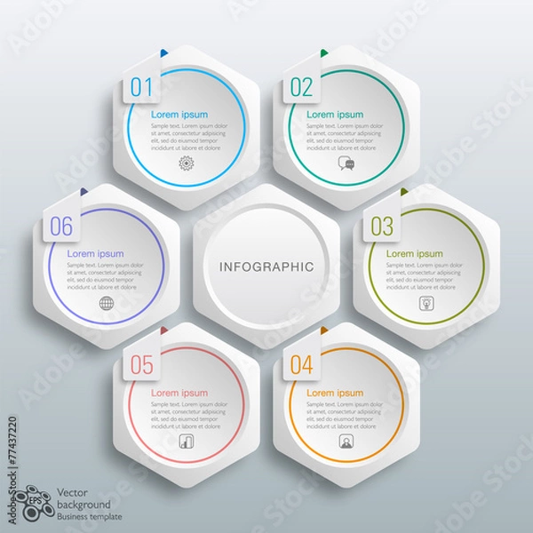 Fototapeta Infographics Vector Background 6-Step Process, Hexagon