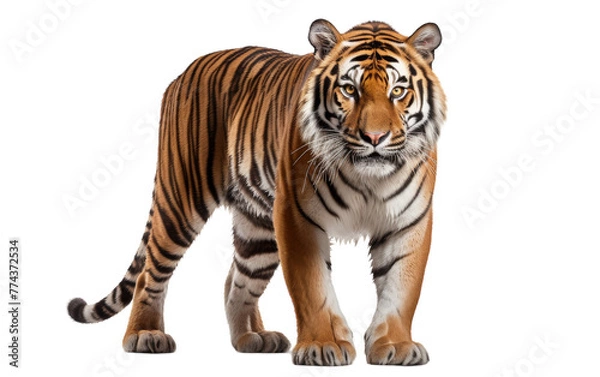 Obraz A powerful tiger prowls across a pristine white background