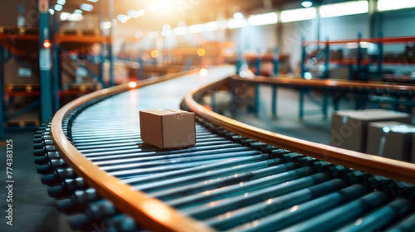 Obraz Warehouse logistics, conveyor belt background, transportation