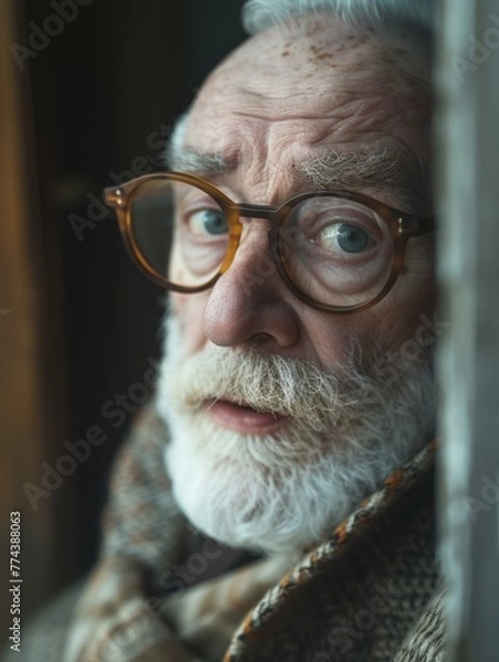 Fototapeta An old man with glasses and a beard. Generative AI.