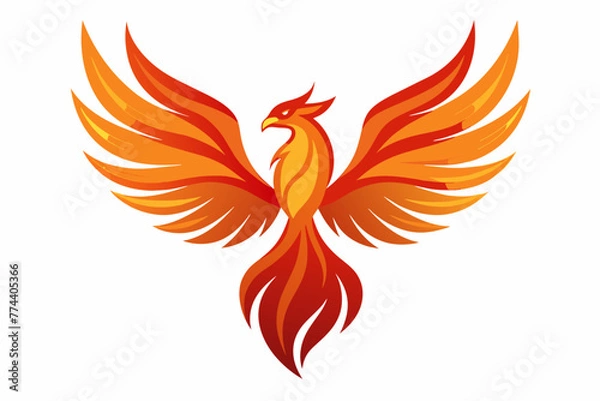 Fototapeta pheonix with open wings,flat curvy design, rounded shapes vector logo style --no background texture