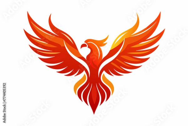 Fototapeta pheonix with open wings,flat curvy design, rounded shapes vector logo style --no background texture