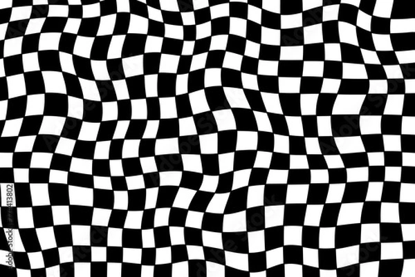 Obraz Pattern psychedelic checkerboard. Groovy retro wavy checkered texture. Psychedelic modern playful background. Retro graphic y2k design. Twisted and distorted trendy style illustration