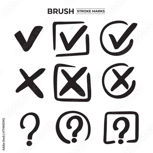 Fototapeta Tick, cross and question sign elements. vector buttons for vote, election choice, check marks, approval signs design.