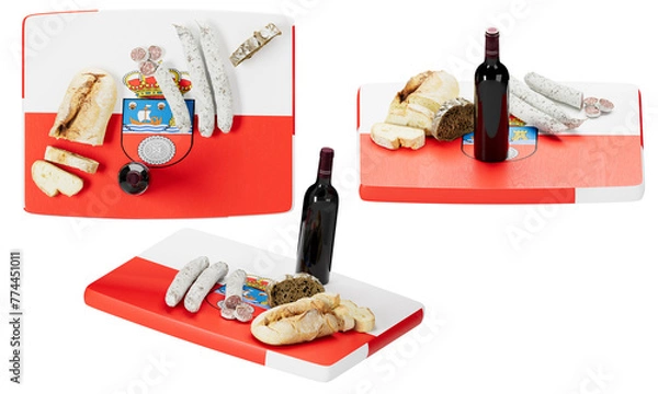 Obraz Cantabrian Gastronomy Showcase on Provincial Flag with Wine and Chorizo