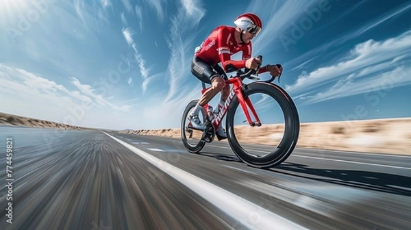 Fototapeta Cyclist in Motion: High-Speed Road Racing