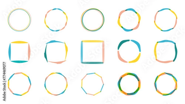 Obraz カラフルな手描き風のかわいいベクターフレームセット