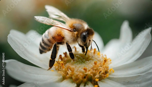 Obraz Harworking Honey Bee with Close Up Macro Images
