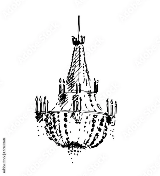 Fototapeta Glamour hand draw chandelier. Sketch.