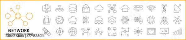 Fototapeta Network icons. Network icon set. Network line icons. Vector illustration. Editable stroke.