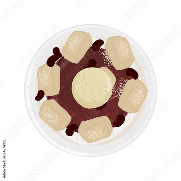 Obraz Vector illustration Logo Top View Pat bingsoo or bingsu with Injeolmi