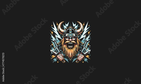 Fototapeta viking angry with background lightning vector artwork design