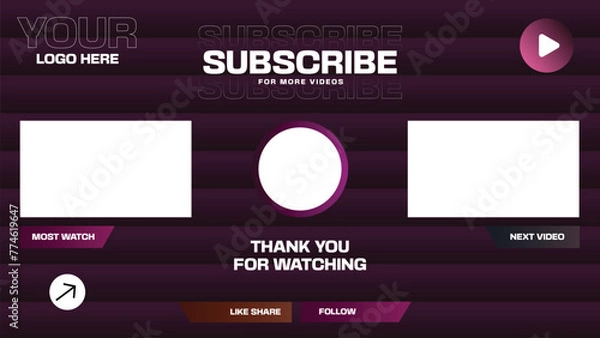 Fototapeta Thank you for watching screen, Youtube outro with a cool bubbling pink texture