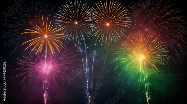 Fototapeta three colored fireworks. generative.ai