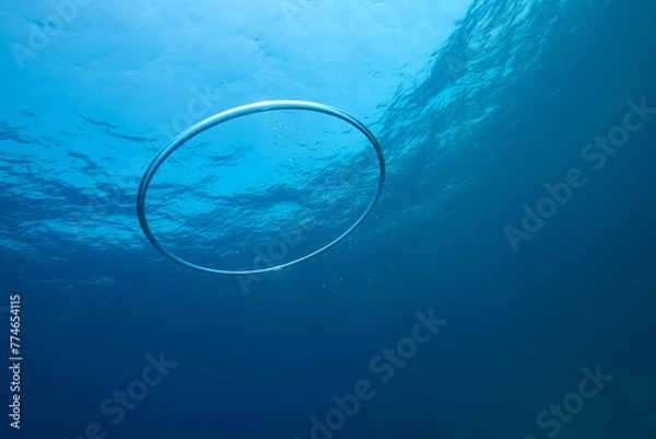 Fototapeta Underwater bubble ring in blue ocean