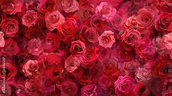 Fototapeta AIEnhanced Rose Backgrounds in Dynamic Reds Pinks and Colorful Splendor ,Generative ai, 