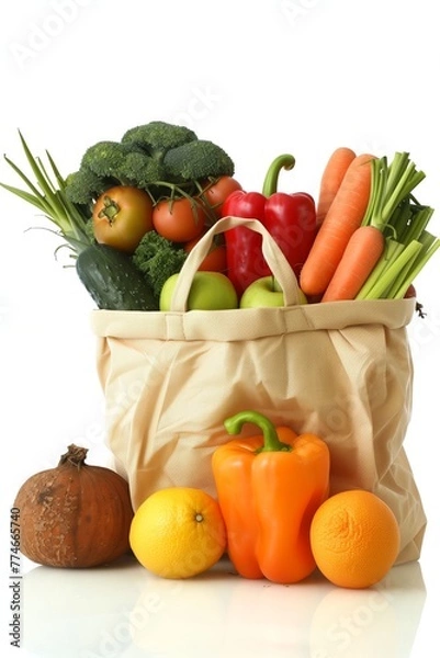 Obraz Fresh Produce in Beige Tote Bag Isolated