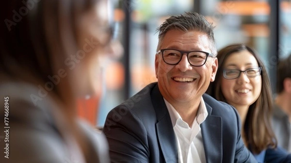 Obraz Smiling business executives in a meeting