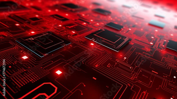 Obraz Red circuit board background, Electronic chip