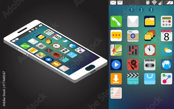 Fototapeta Vector isometric generic smartphone and interface with icons