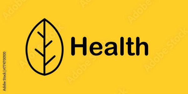 Fototapeta Vector banner about health on a yellow background. The leaf icon on a yellow background. Take care of your health. Vector banner. EPS10 Graphic Design